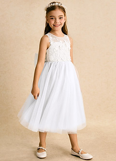 Azazie Lina Blumenmädchenkleider Ballkleid Spitze Kleid Elfenbein Weiß image3