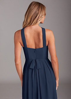 Azazie Dixie Bridesmaid Dresses Dark Navy A-Line Halter Pleated Chiffon Dress image6