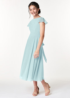 Azazie Payton Junior Sea Glass A-Line Bow Chiffon Dress image5