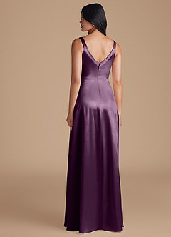 Azazie Hope Bridesmaid Dresses Plum A-Line with Pockets Metallic Satin Dress image4