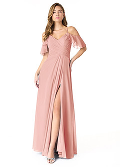 Azazie Dakota Bridesmaid Dresses Rosette A-Line V-Neck Pleated Chiffon Dress image2