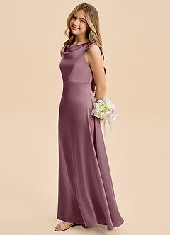 Azazie Kiki Junior Amethyst A-Line Bow Stretch Satin Dress image1