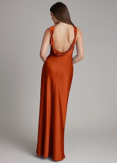 Azazie Dimitra Bridesmaid Dresses Paprika A-Line Pleated Stretch Satin Dress image7