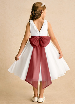 Azazie Dani Flower Girl Dresses Ivory Rust A-Line Bow Chiffon Dress image2