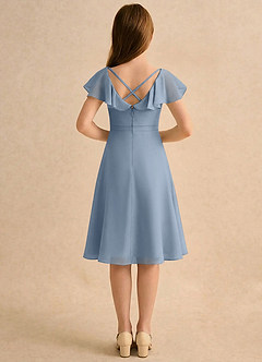 Azazie Narin Girls Formal Jurken voor bloemenmeisjes A-Lijn Jurk van Chiffon met Mouwen Stoffig Blauw image2