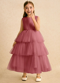 Azazie Marshmallow Robe Demoiselle D'honneur Fillette Robe Princesse en Tulle Arc Antique Rose image5