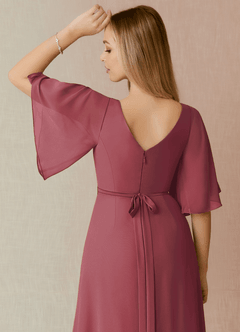 Azazie Cierra Brautjungfernkleider A-Linie V-Hals Chiffon Kleid Merlot image8