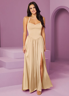 Barbie ♥ Azazie Robes de demoiselle d'honneur Robe Trapèze en Satin extensible avec poches Or image1