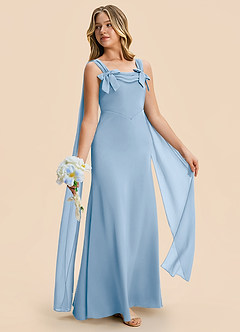 Azazie Chelsea Junior Powder Blue Sheath Pleated Stretch Satin Dress image5