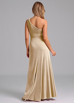 Azazie Dallas Robes de demoiselle d'honneur Robe Trapèze en velours Ue épaule Champagne image2