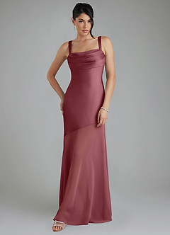 Azazie Piper Robes de demoiselle d'honneur Robe Sirène en Satin extensible Plissée Rose Du Désert image5