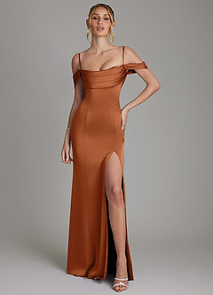 Azazie Nira Suknie dla druhen Syrena Gorset Satyna elastyczna Do ziemi Sukienka image4