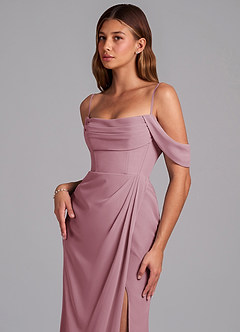 Azazie Johana Bridesmaid Dresses Vintage Mauve Mermaid Off the Shoulder Chiffon Convertible Dress image5