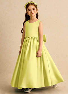Azazie Nellia Blumenmädchenkleider A-Linie Schleifen Matte Satin Kleid Kanarienvogel image3