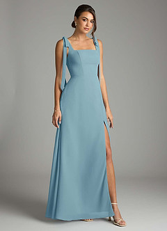 Azazie Debra Bridesmaid Dresses Moody Blue A-Line with Pockets Chiffon Convertible Dress image1