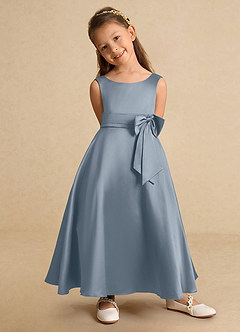 Azazie Lindy Flower Girl Dresses Dusty Blue A-Line Pleated Matte Satin Dress image9
