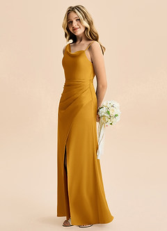 Azazie Abby Junior Robe Trapèze en Satin extensible Plissée Caramel écossais image3