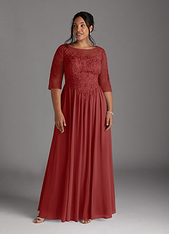 Azazie Mirielle Mother of the Bride Dresses Rust A-Line Scoop Lace Chiffon Dress image9