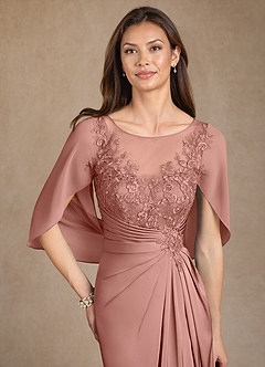 Azazie Hera Mother of the Bride Dresses Rosette A-Line Lace Stretch Satin Dress image5