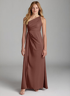 Azazie Mika Junior A-Linie Plissee Stretch-Satin Kleid Espresso image3