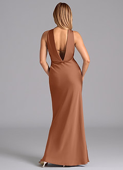 Azazie Lusinda Brudtärnklänningar Klä av Sjöjungfru i Stretch Satin Axelbandslös Bronzer image7