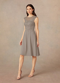 Azazie Klaus Mother of the Bride Dresses Taupe A-Line Scoop Sequins Chiffon Dress image4