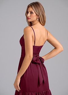 Azazie Nathalia Bridesmaid Dresses Mulberry A-Line Pleated Stretch Satin Dress image2