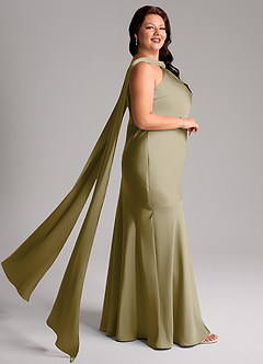 Azazie Kinsley Bridesmaid Dresses Moss Green Mermaid Side Slit Stretch Satin Dress image10