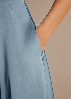 Azazie Niles vestidos de madre de la novia Vestido de Azul Polvoriento de Satén Elástico de Corte En A con Trenes image9