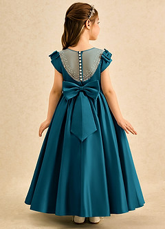 Azazie Toffee Abiti da Ragazza di Fiori Abito Stile Principessa in Raso Opaco Fiocco Blu Inchiostro image1