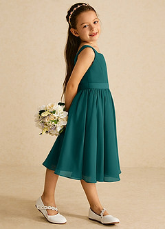 Azazie Ari Flower Girl Dresses Peacock A-Line Sleeveless Chiffon Dress image3
