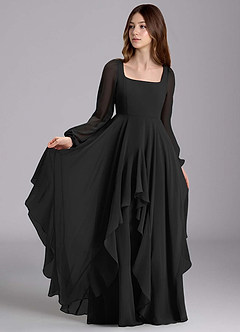 Azazie Clara Junior Abito A-Line in Chiffon Blusa Nero image1