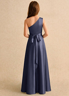 Azazie Puddles Girls Formal Robe Demoiselle D'honneur Fillette Robe Trapèze en Satin extensible Asymétrique Bleu Orageux image2
