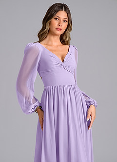 Azazie Zeya Bridesmaid Dresses Lilac A-Line Long Sleeve Chiffon Dress image5