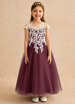 Azazie Dandelion Flower Girl Dresses Cabernet Ball-Gown Lace Dress image4