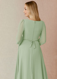 Azazie Leonia Bridesmaid Dresses Dusty Sage A-Line Long Sleeve Chiffon Dress image7