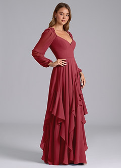 Azazie Karan Bridesmaid Dresses Pomegranate A-Line Long Sleeve Chiffon Dress image5