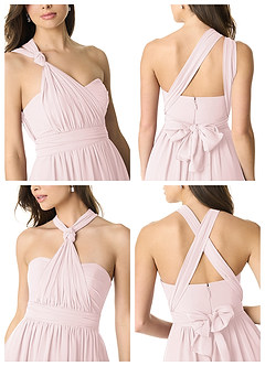 Azazie Olani Robes de demoiselle d'honneur Robe Trapèze Convertible en Mousseline de soie Épaule décolletée Rose Pâle image7