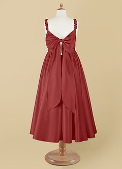 Azazie Cutie Pie Flower Girl Dresses Rust A-Line Pleated Matte Satin Dress image8