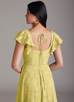 Azazie Bondi Bridesmaid Dresses Canary A-Line Side Slit Floral Burnout Dress image5