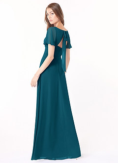Azazie Kimber Bridesmaid Dresses Ink Blue A-Line Flounce Sleeve Chiffon Dress image4