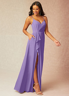 Azazie Kyedae Bridesmaid Dresses Tahiti A-Line V-Neck Pleated Chiffon Dress image3