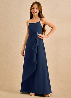 Azazie lolly Girls Formal Robe Demoiselle D'honneur Fillette Robe Trapèze en Mousseline de soie Plissée Bleu Marine Foncé image5