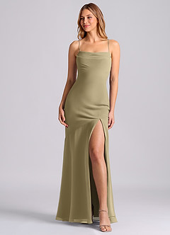 Azazie Grata 신부 들러리 드레스 인어 주름진 쉬폰 바닥 길이 드레스 image1