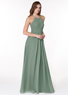 Azazie Ginger Robes de demoiselle d'honneur Robe Trapèze en Mousseline de soie Dos nu plissé Sauge D'argent image1