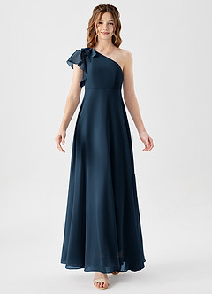 Azazie Arabella Junior Dark Navy A-Line Ruched Chiffon Dress image5