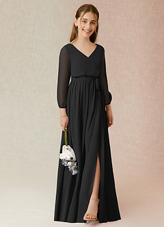 Azazie Angelica Junior Abito A-Line in Chiffon Plissettato Nero image4
