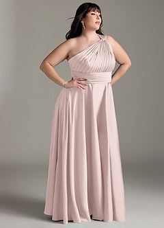 Azazie Charlize Jurken voor bruidsmeisjes Jurk van Stretch Satijn met A-lijn One-shoulder Blozend Roze image11