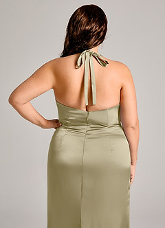 Azazie Valerie Jurken voor bruidsmeisjes Jurk van Stretch Satijn met Zeemeermin Geplooid Mosgroen image8