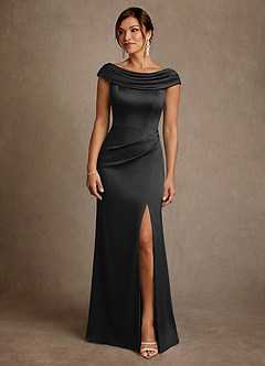 Azazie Irvine vestidos de madre de la novia Vestido de Negro de Satén Elástico de Corte en A con Plisado image3